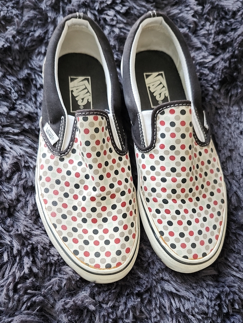 Vans Adult Slip-On Polka Dot Canvas Sneakers - White & Black w/multi polka dots